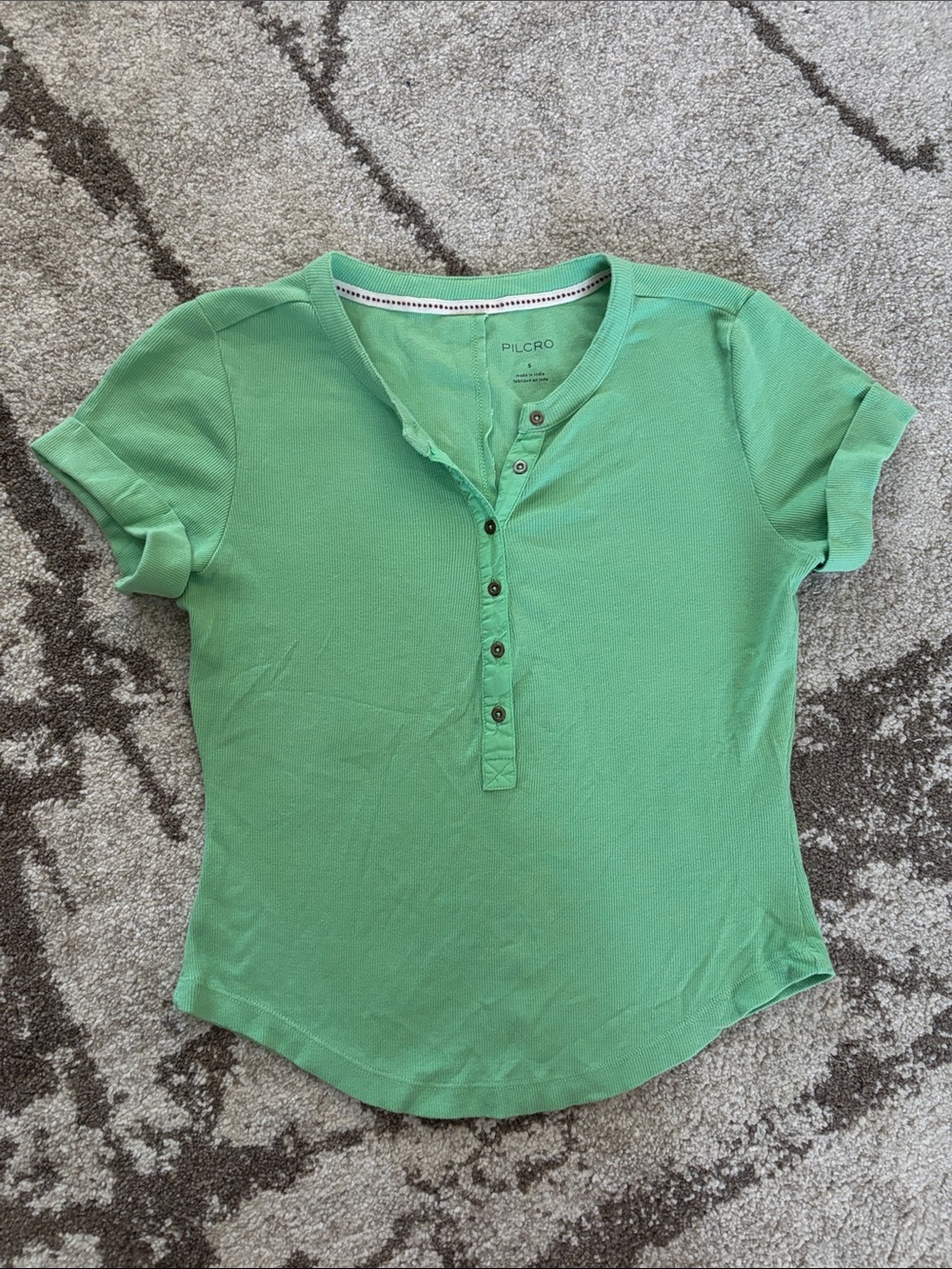 Pilcro Anthropologie -  Light Green Cuffed Short Sleeve Henley Top!!